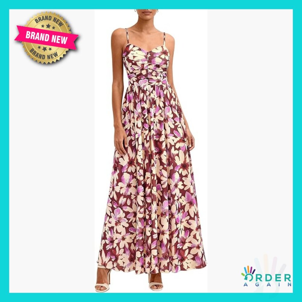 Floral Maxi Dress Boho Mesh Spaghetti Strap V-Neck Beach Party Sundress